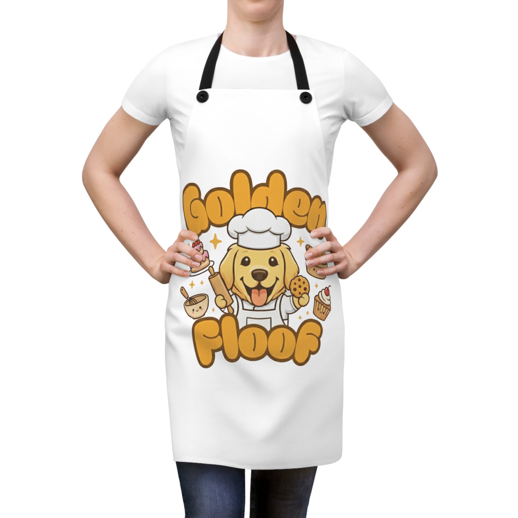 Golden Floof™ Chef Apron – Cute Golden Retriever Baking Apron for Dog Lovers & Kitchen Fun - White