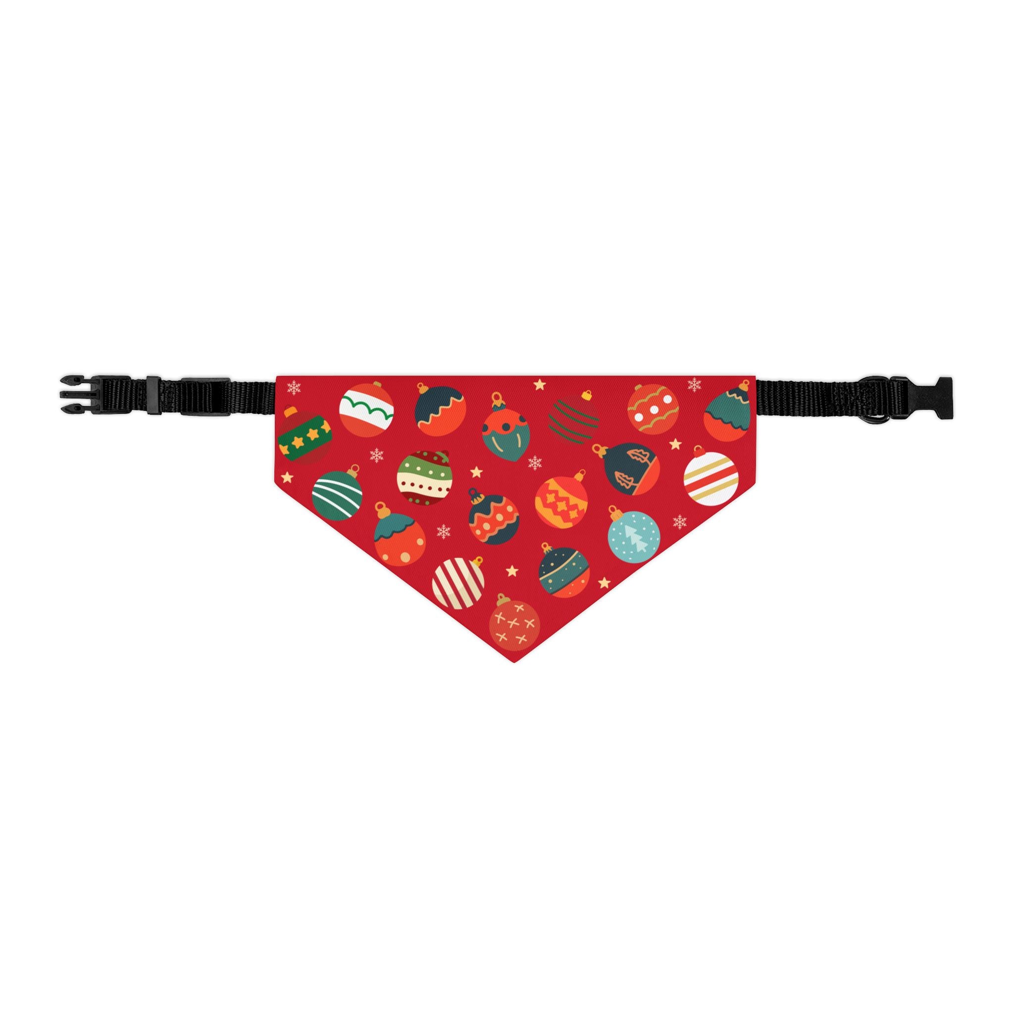 Christmas Dog Bandana Collar – Red Ornament Holiday Pattern | Festive Pet Bandana