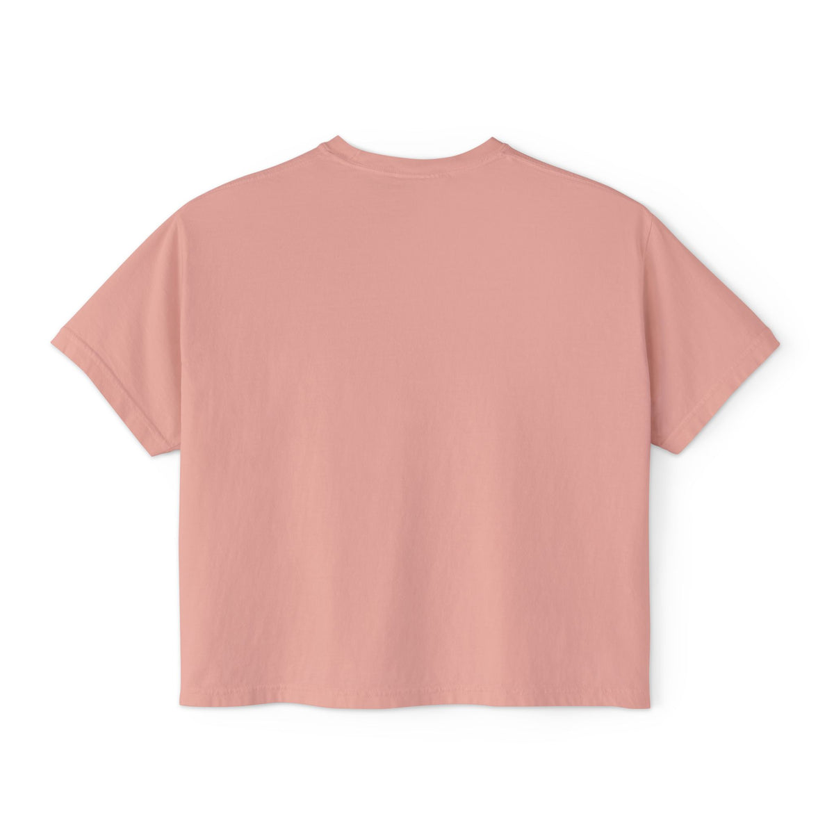Peachy boxy t-shirt printed with a Golden Retriever puppy wearing hair ribbons and grinning