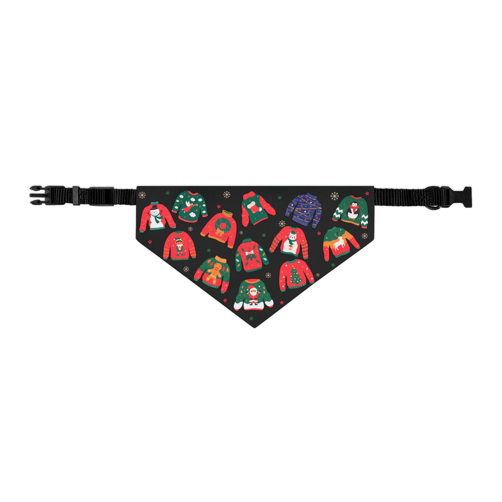 Christmas Dog Bandana Collar – Ugly Sweater Holiday Pattern (Black) | Festive Pet Accessory