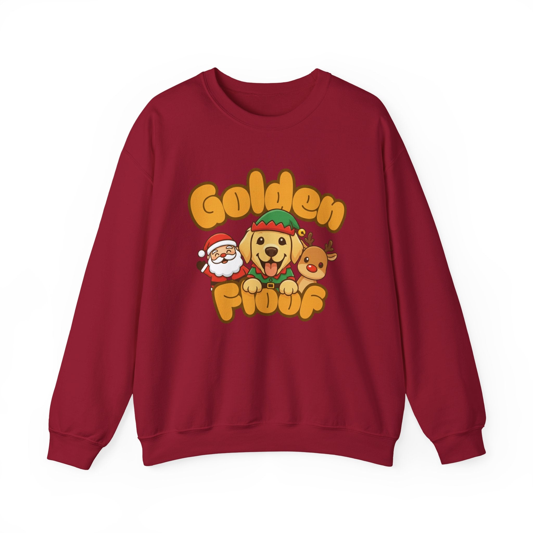 Golden Floof™ Santa & Reindeer Christmas Sweatshirt – Festive Holiday Golden Retriever Crewneck