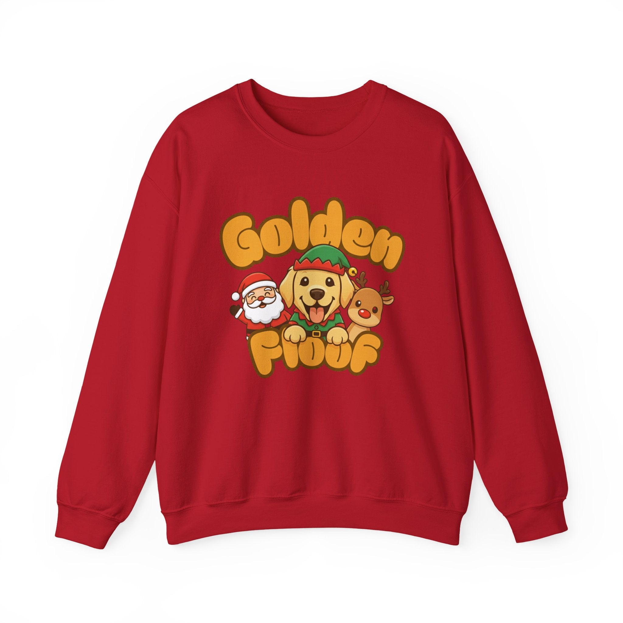 Golden Floof™ Santa & Reindeer Christmas Sweatshirt – Festive Holiday Golden Retriever Crewneck