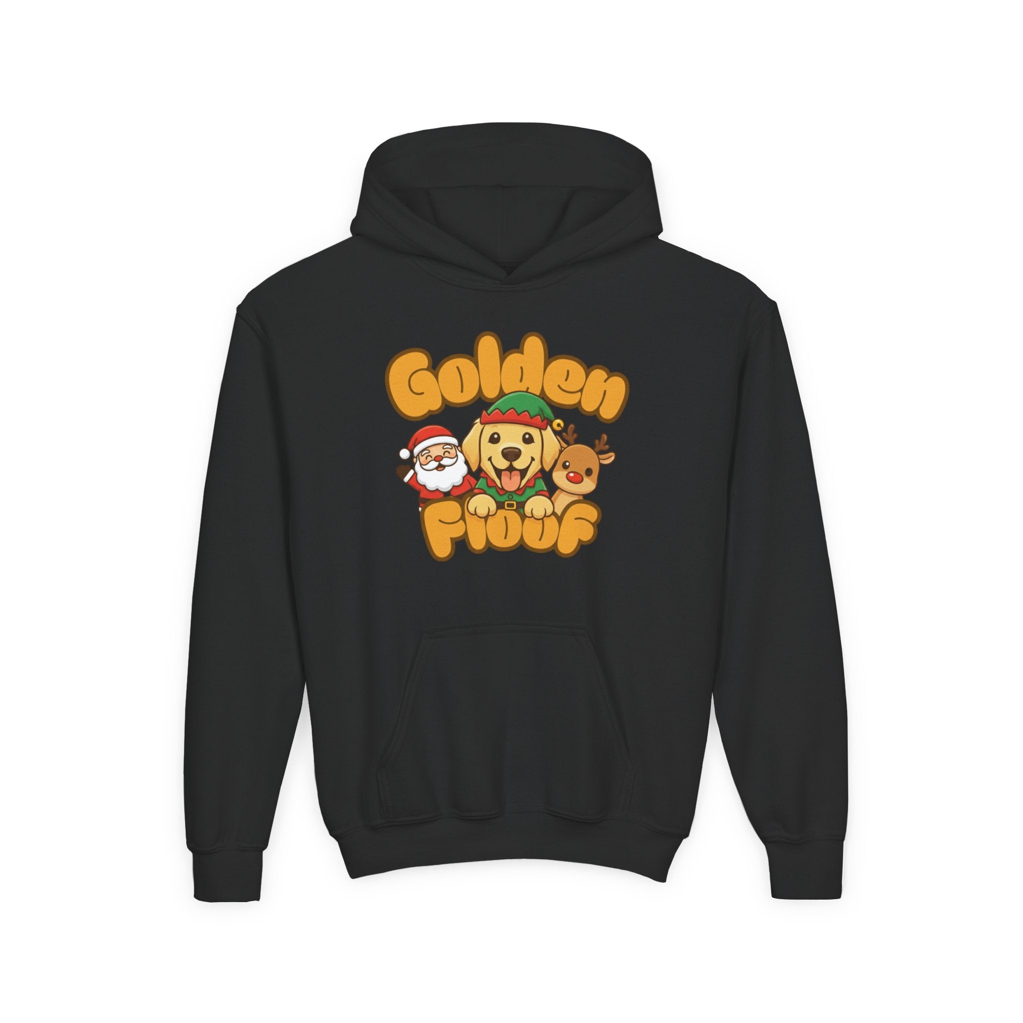 Golden Floof™ Kids Santa & Reindeer Christmas Hoodie – Cute Holiday Golden Retriever Elf Hoodie