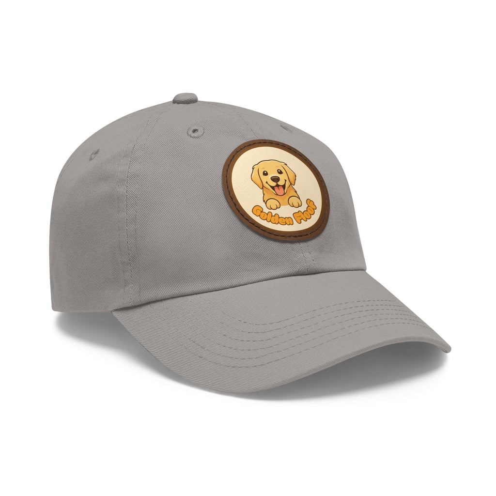 Golden Floof™ Leather Patch Dad Hat – Golden Retriever Logo Baseball Cap