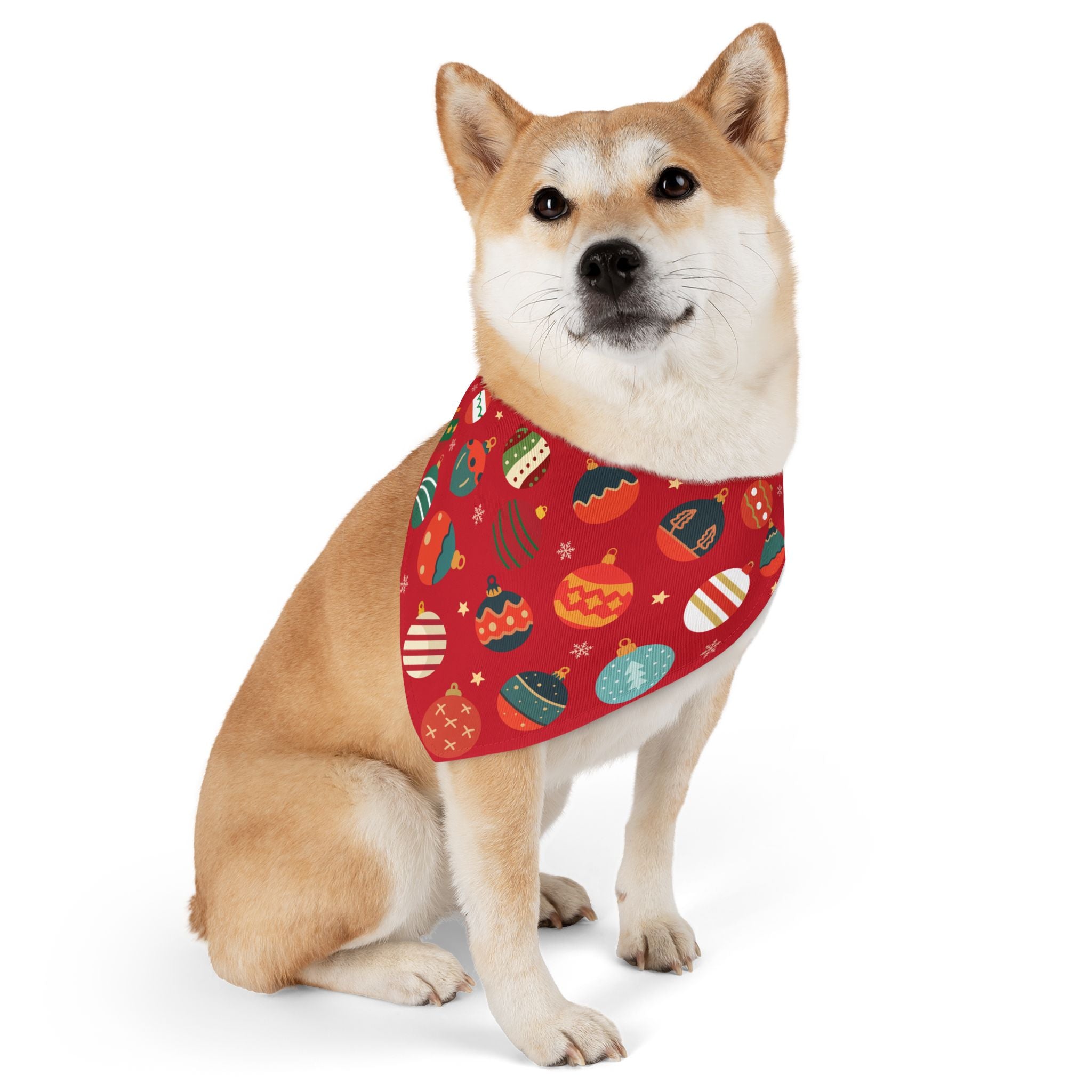 Christmas Dog Bandana Collar – Red Ornament Holiday Pattern | Festive Pet Bandana