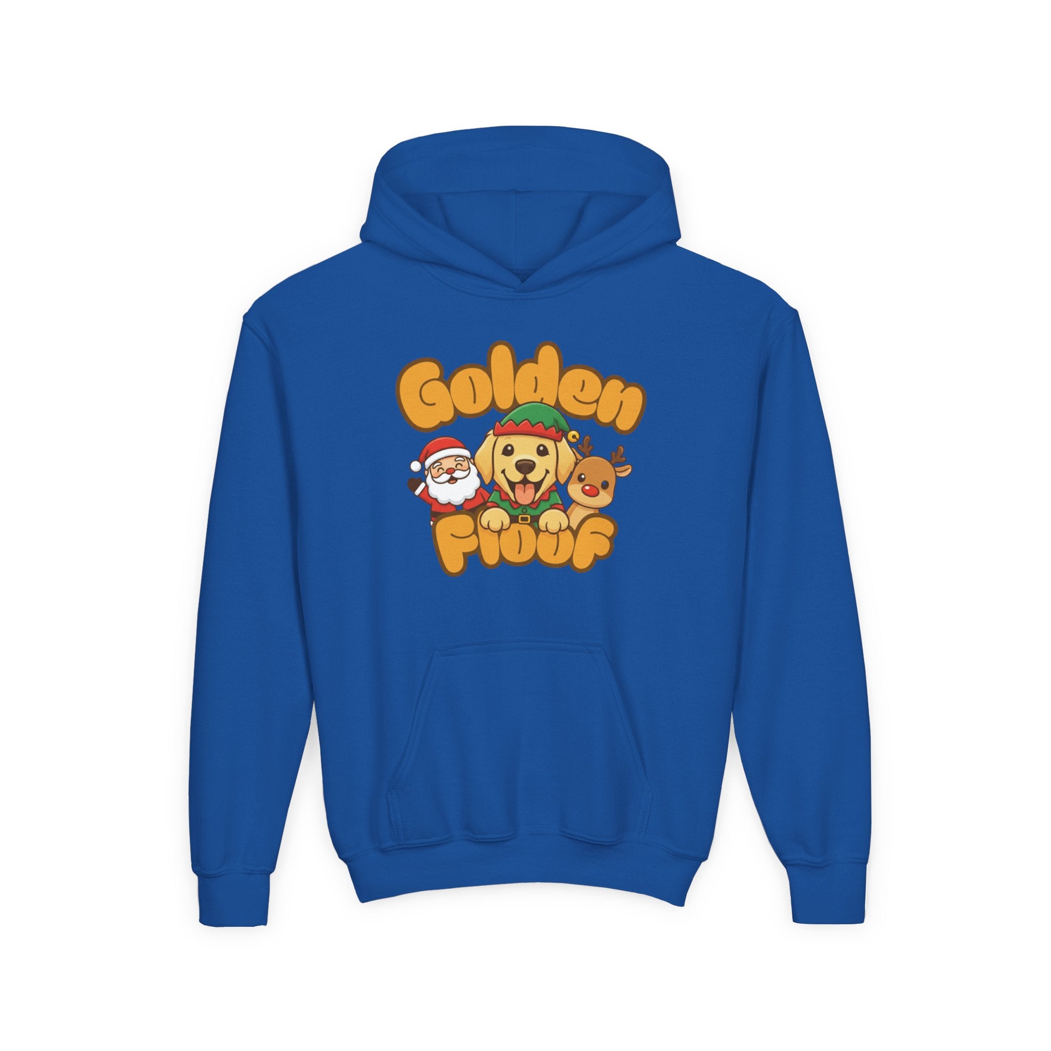 Golden Floof™ Kids Santa & Reindeer Christmas Hoodie – Cute Holiday Golden Retriever Elf Hoodie