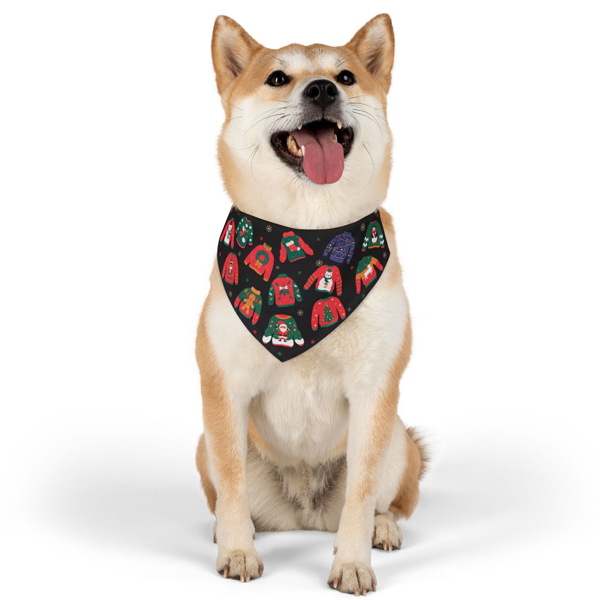 Christmas Dog Bandana Collar – Ugly Sweater Holiday Pattern (Black) | Festive Pet Accessory