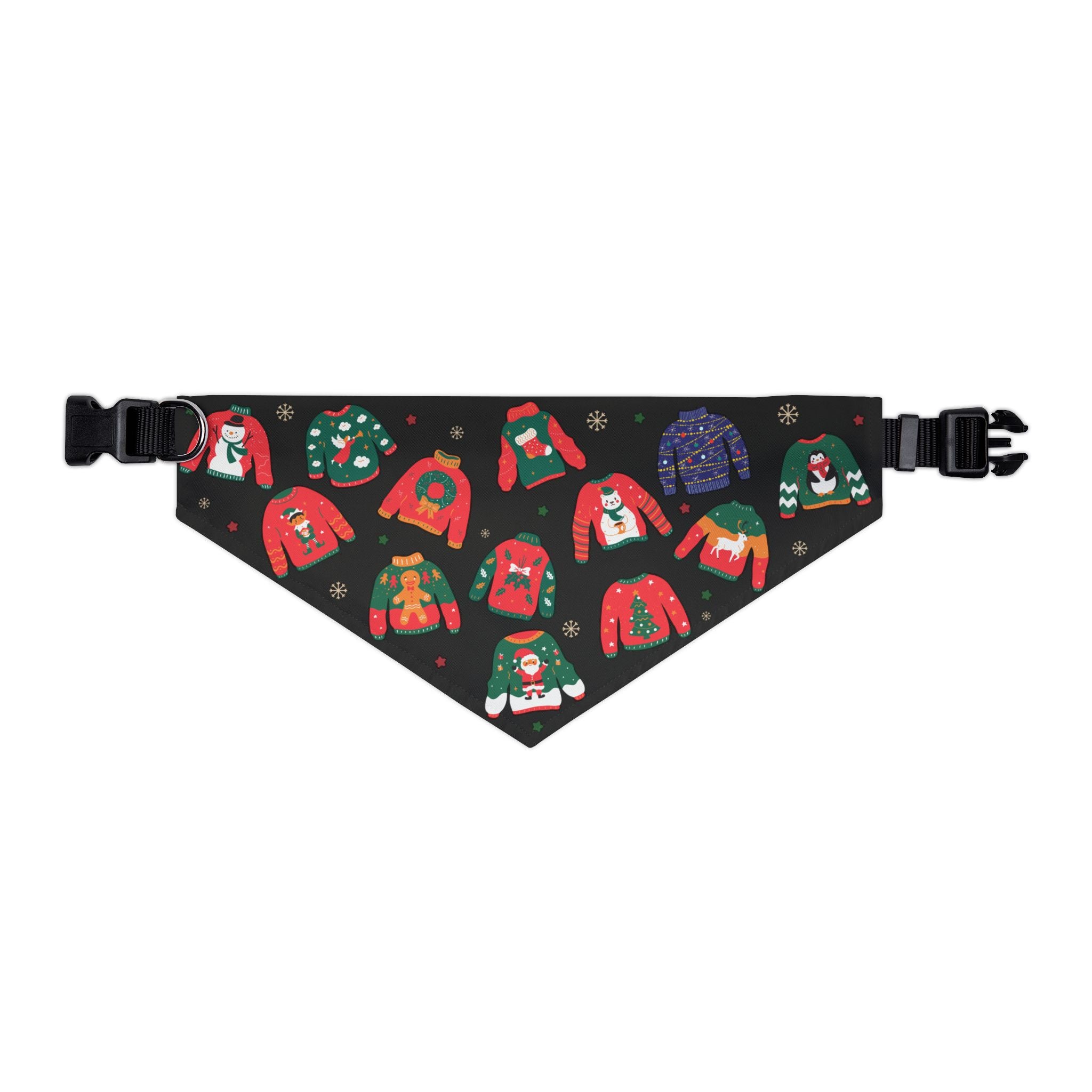 Christmas Dog Bandana Collar – Ugly Sweater Holiday Pattern (Black) | Festive Pet Accessory