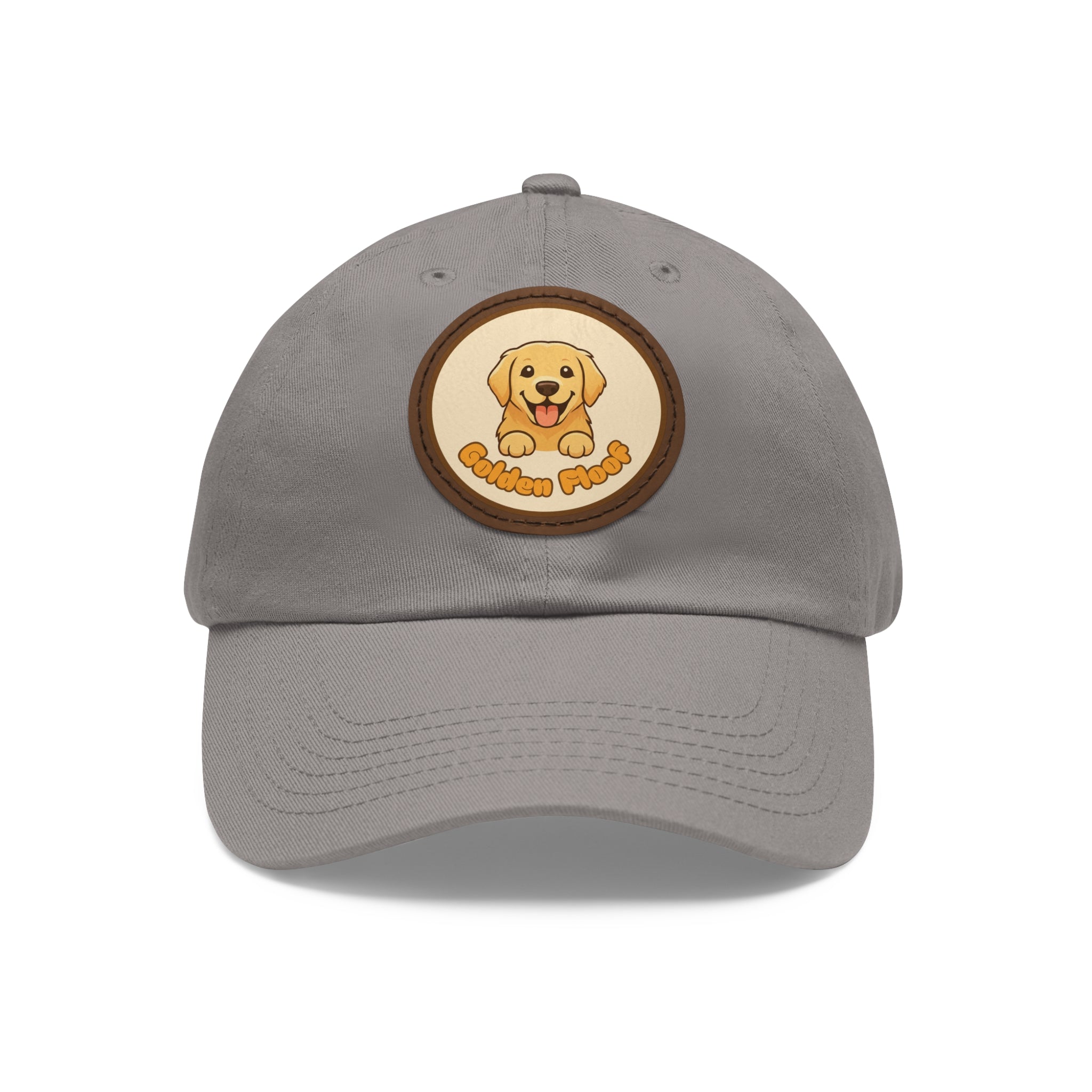 Golden Floof™ Leather Patch Dad Hat – Golden Retriever Logo Baseball Cap