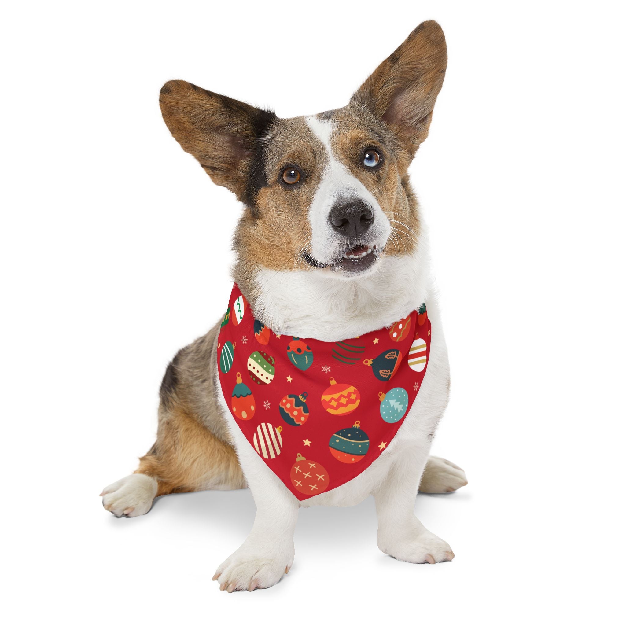 Christmas Dog Bandana Collar – Red Ornament Holiday Pattern | Festive Pet Bandana