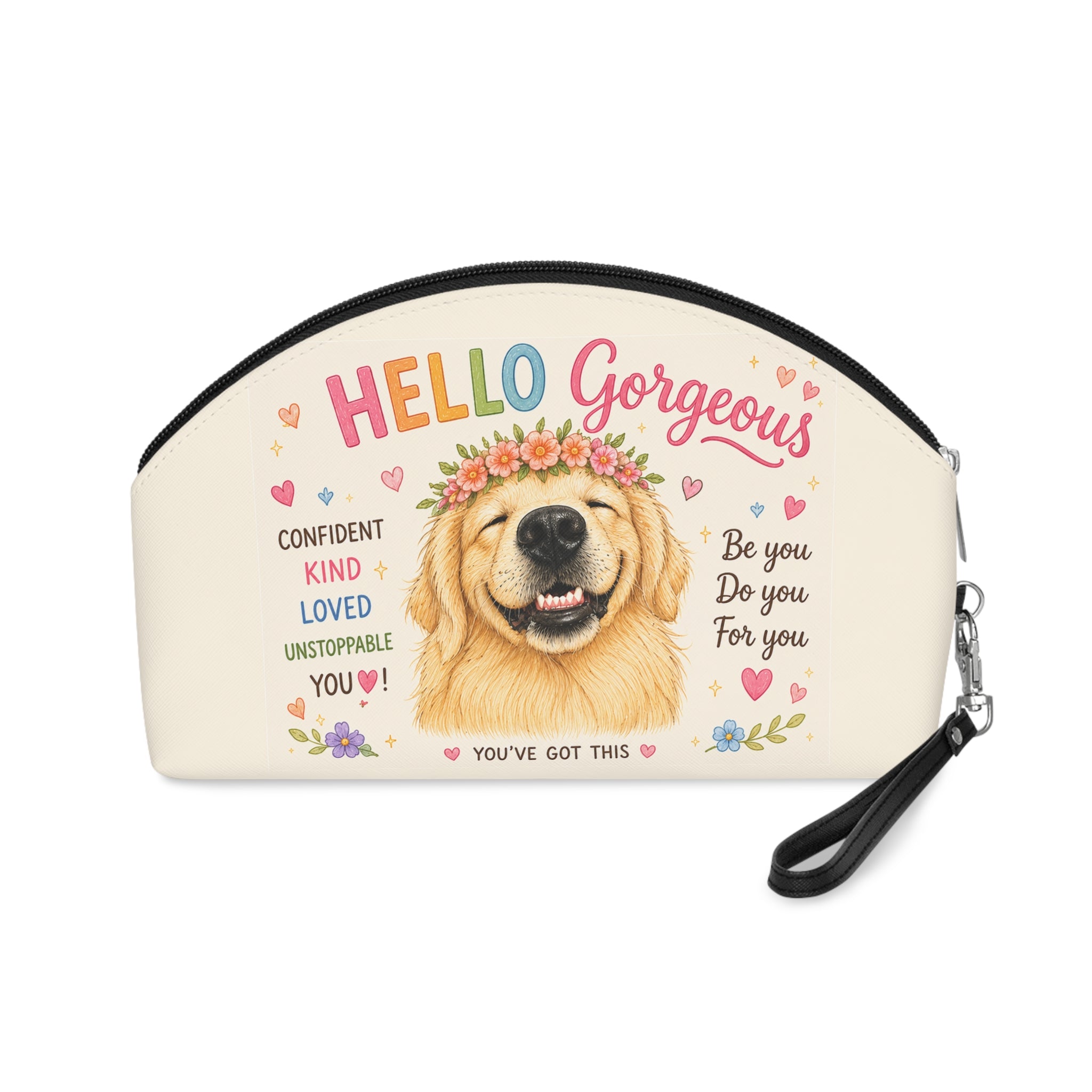 Hello Gorgeous Golden Retriever Makeup Bag