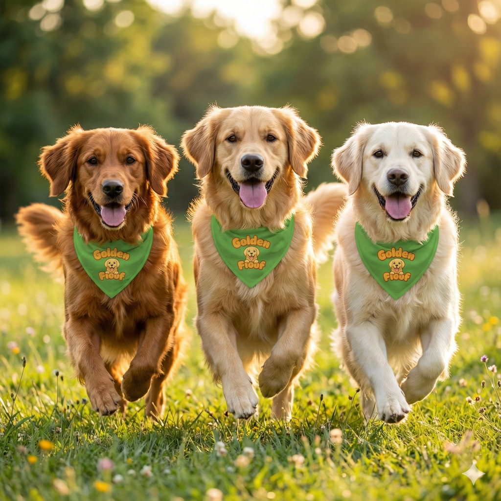 Golden Floof™ Dog Bandana Collar – Adjustable Pet Bandana with Cute Golden Retriever Logo
