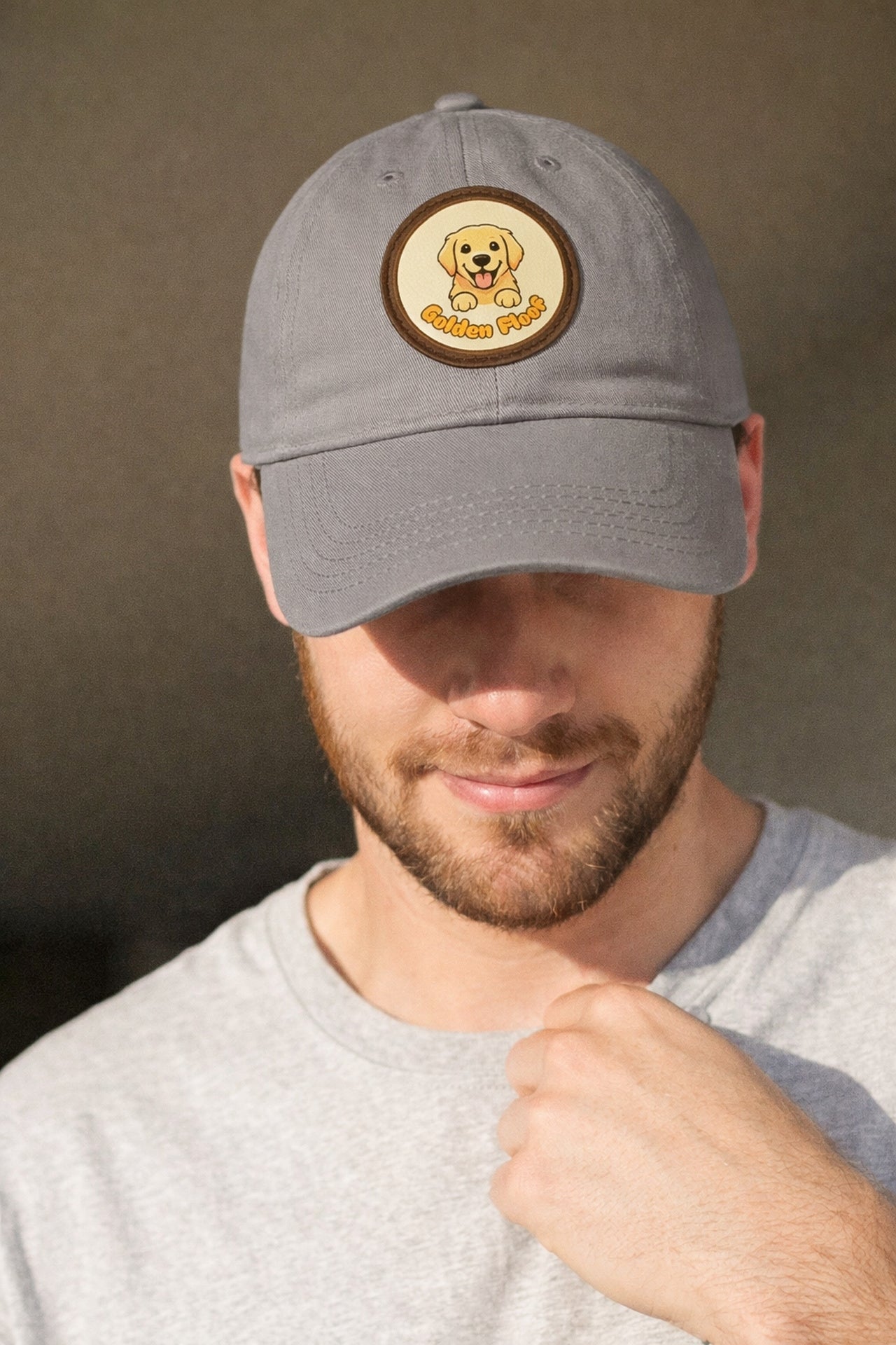 Golden Floof™ Leather Patch Dad Hat – Golden Retriever Logo Baseball Cap