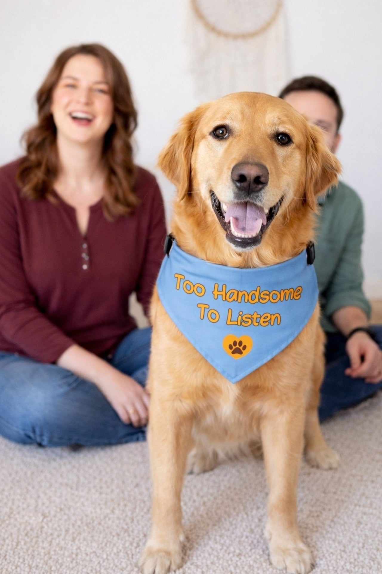 Too Handsome to Listen Dog Bandana Collar – Blue Funny Dog Bandana, Adjustable Pet Bandana