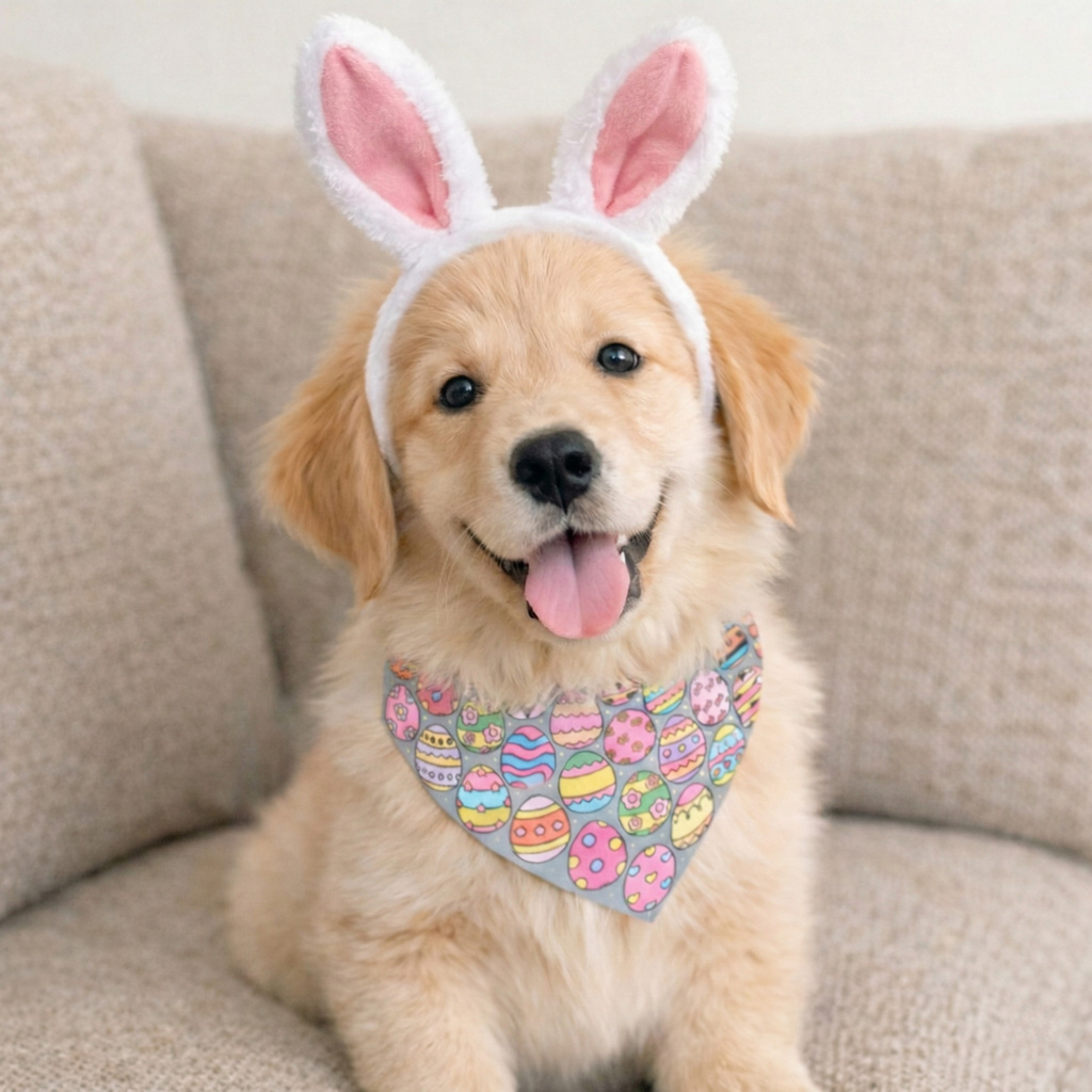 Easter Egg Hunt Dog Pastel Bandana with Adjustable Collar