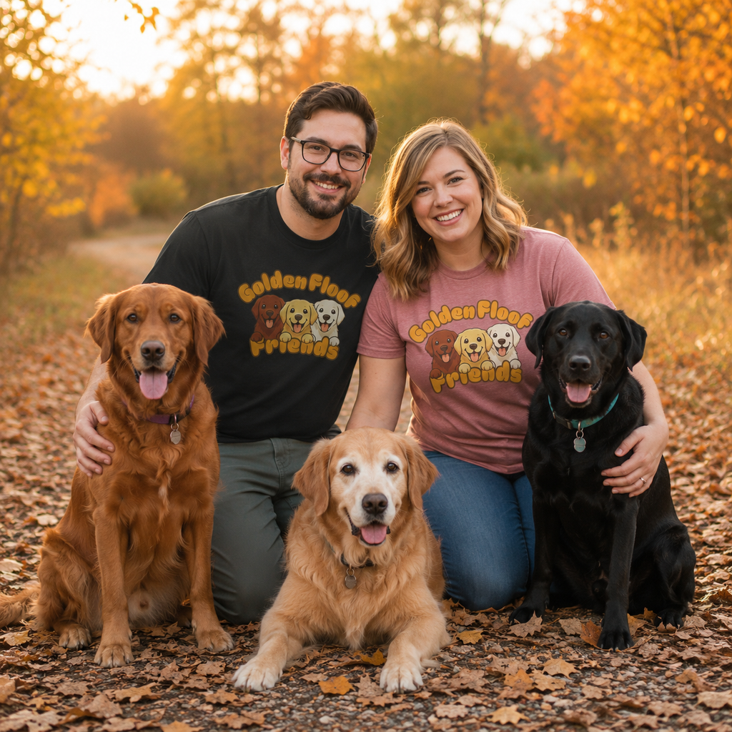 Golden Floof™ Friends T-Shirt – Cute Golden Retriever Trio Tee for Dog Lovers