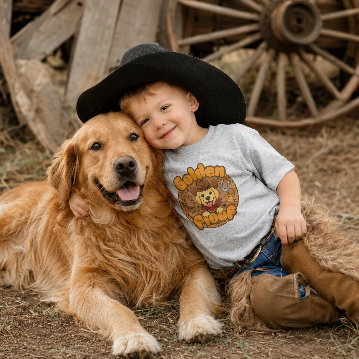 Golden Floof™ Kids Cowboy T-Shirt – Cute Western Golden Retriever Tee for Children